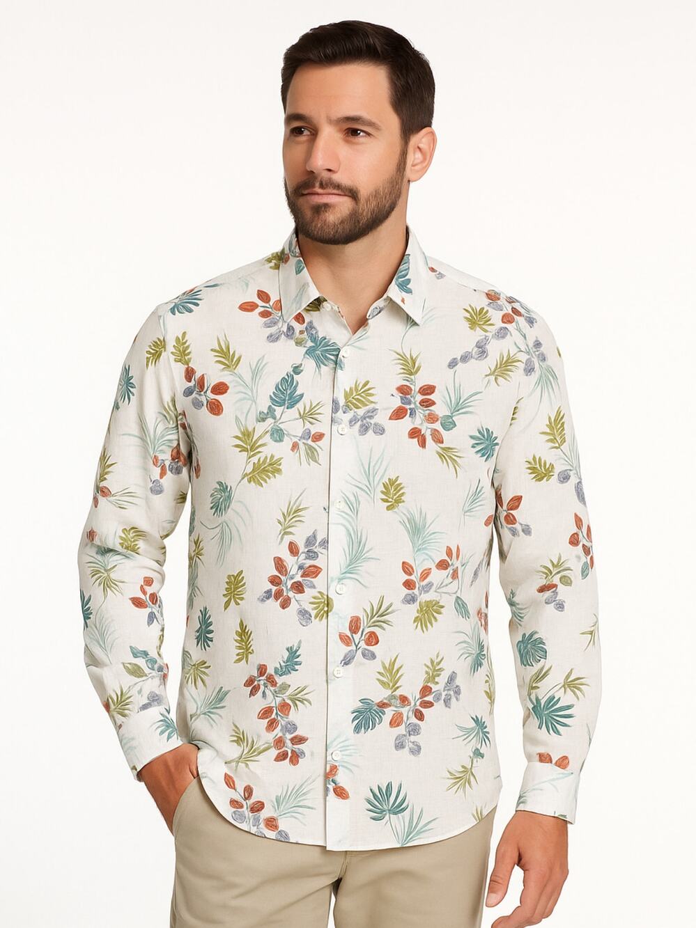 Tommy Bahama Island Modern Fit XL Floral Leaf Print Silk Cotton Shirt